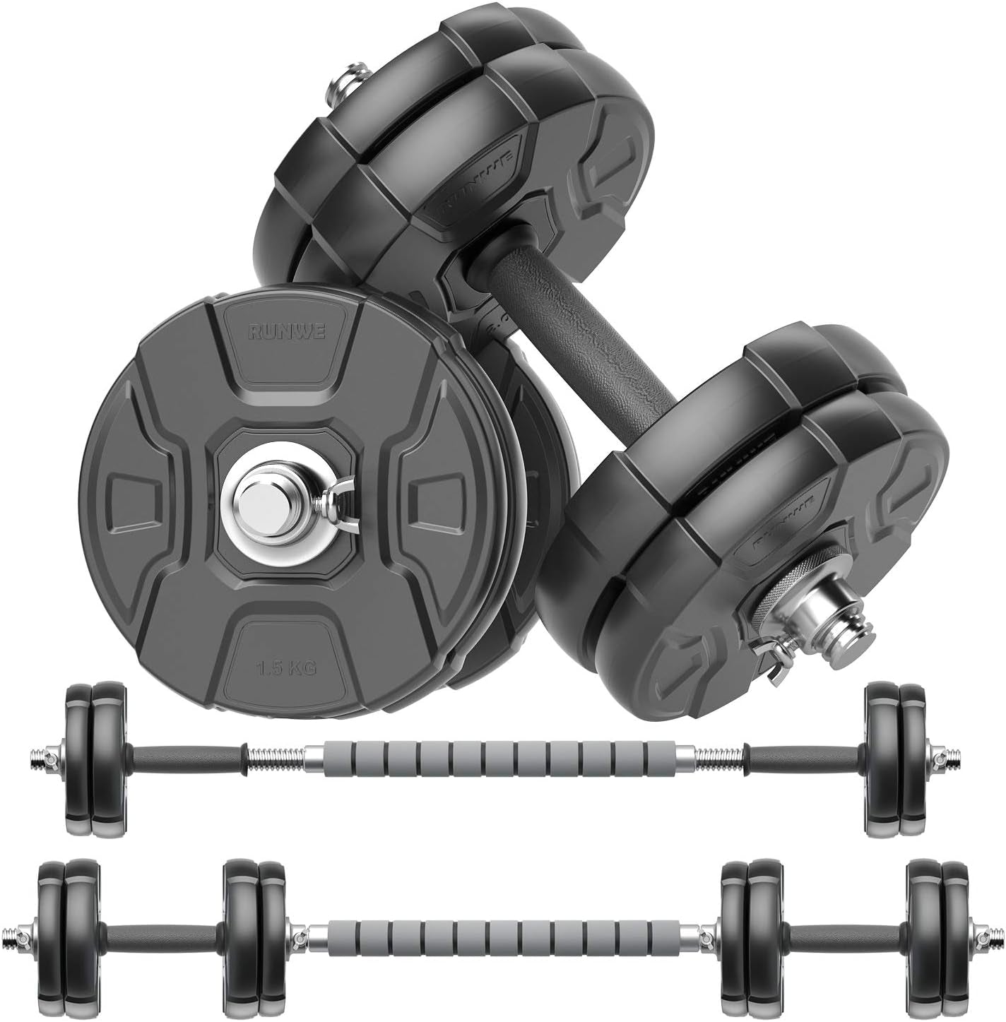 Heavy Adjustable Dumbbell Barbell Set -  100 90 70 50 Lb Weight Set for Option, Metal Dumbbell Grip and Barbell Bar, 1" Center Hole Weight Plate, 3-In-1 Adjustable Dumbbell, Barbell and Push-Up Stand