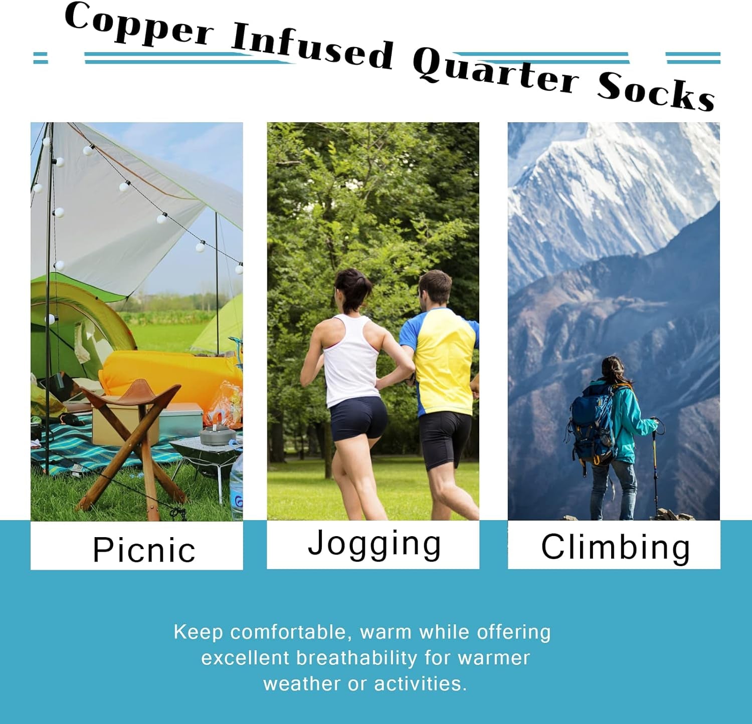 Copper Infused Quarter Socks Improve Foot Health Odor Control with Moisture Wicking Durable Comfortable Fit (4/5 Pairs)