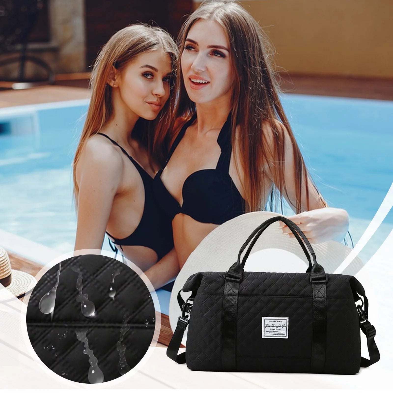 Travel Duffle Bag for Women Sport Gym Tote Bag with Toiletry Bag Large Carry on Overnight Bag for Women Girls Travel Gym Bag for Labor and Delivery Bag Black