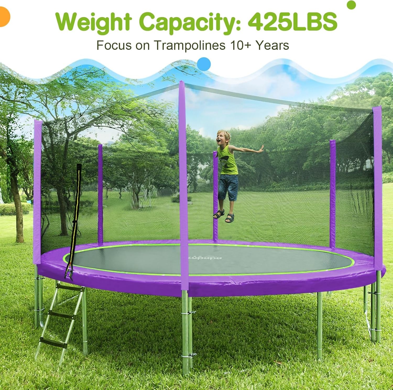 1800LBS Weight Capacity Double Frames Trampoline with No-Gap Design Curved Poles 16 15 14 12 10FT Trampolines with Enclosure Net for Kids Adults, Outdoor Family Fun