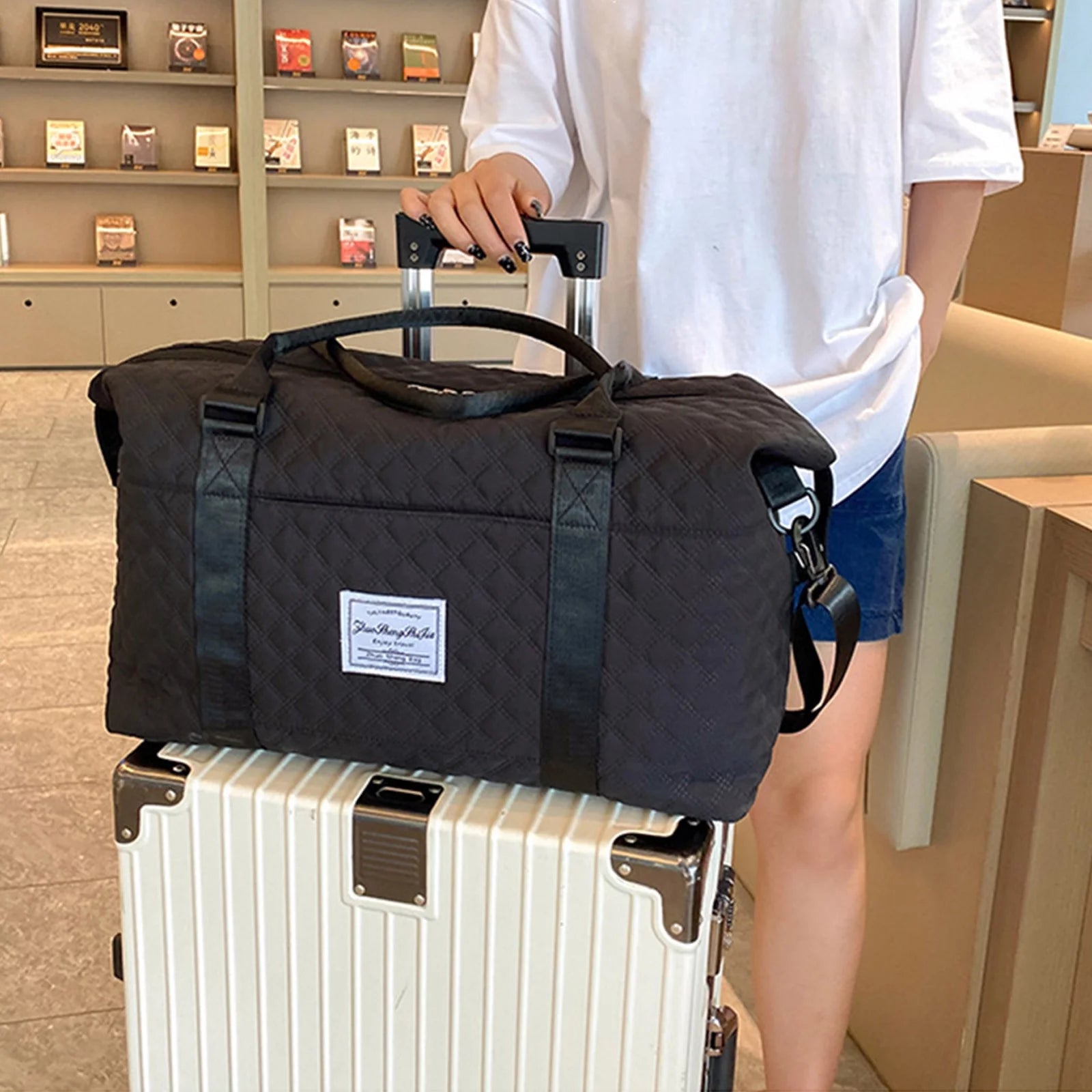 Travel Duffle Bag for Women Sport Gym Tote Bag with Toiletry Bag Large Carry on Overnight Bag for Women Girls Travel Gym Bag for Labor and Delivery Bag Black