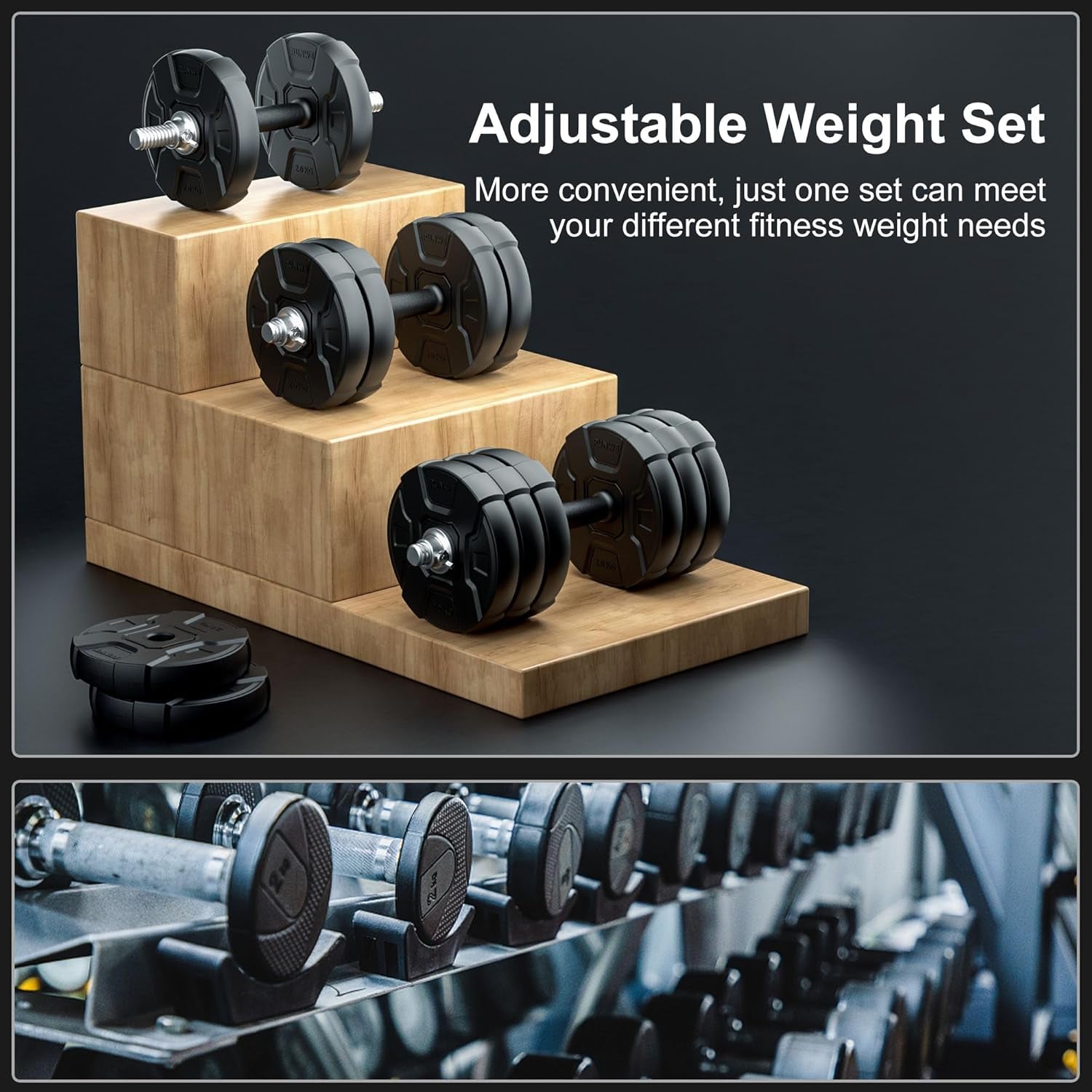 Heavy Adjustable Dumbbell Barbell Set -  100 90 70 50 Lb Weight Set for Option, Metal Dumbbell Grip and Barbell Bar, 1" Center Hole Weight Plate, 3-In-1 Adjustable Dumbbell, Barbell and Push-Up Stand