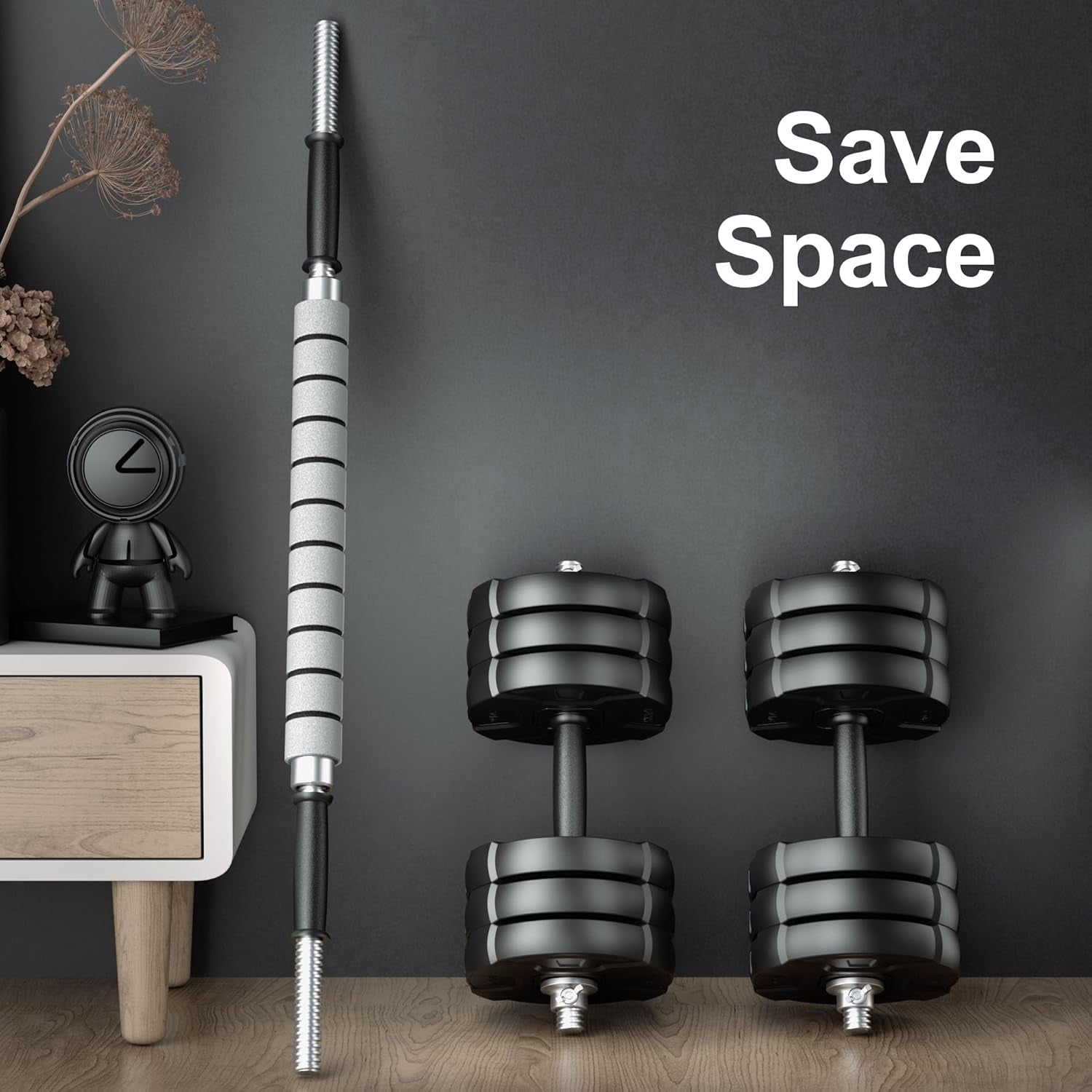 Heavy Adjustable Dumbbell Barbell Set -  100 90 70 50 Lb Weight Set for Option, Metal Dumbbell Grip and Barbell Bar, 1" Center Hole Weight Plate, 3-In-1 Adjustable Dumbbell, Barbell and Push-Up Stand