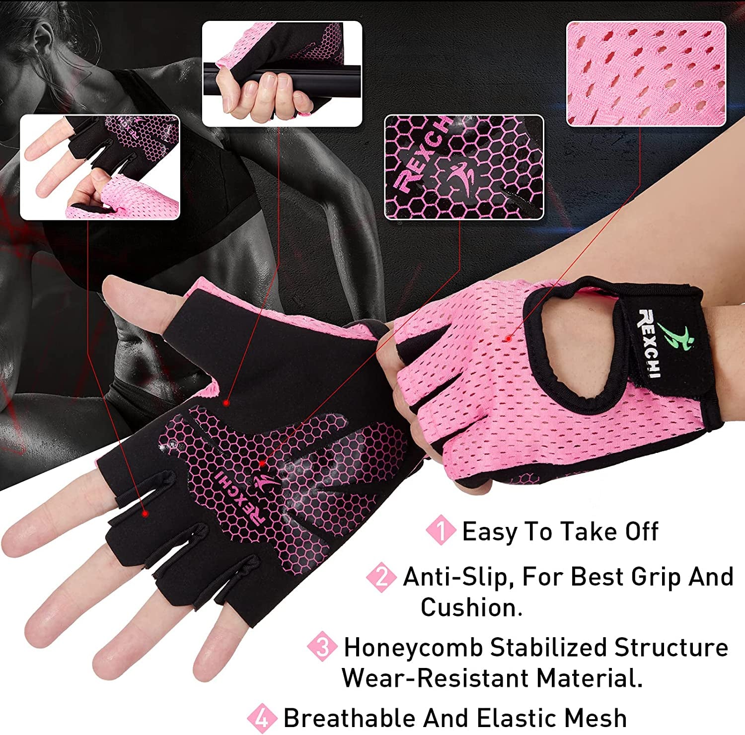 2 Pairs Workout Gloves Adjustable Weight Lifting Gym Exercise Training Breathable Workout Gloves with Full Palm Protection for Men and Women Fitness, Biking, Pull Up, Cycling