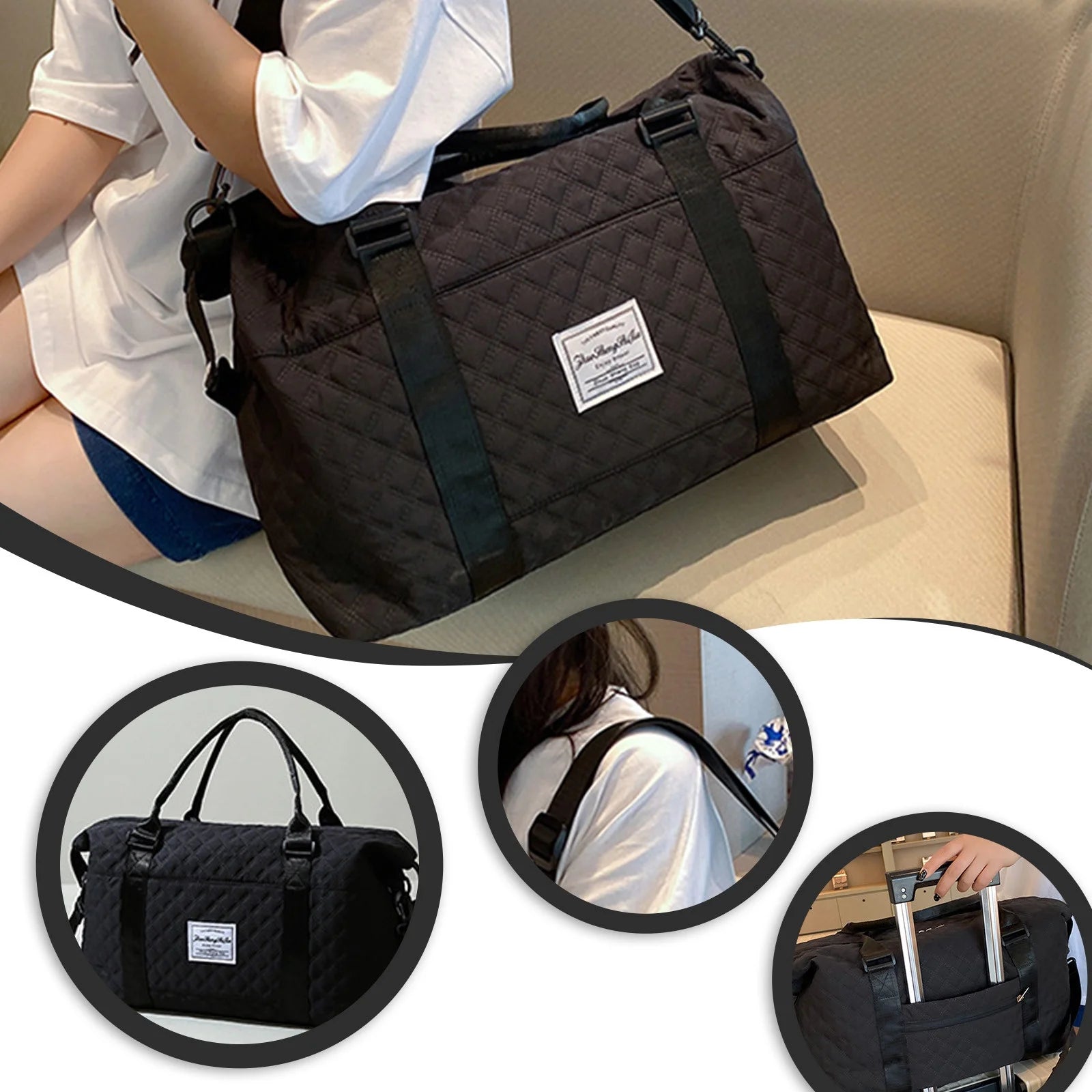 Travel Duffle Bag for Women Sport Gym Tote Bag with Toiletry Bag Large Carry on Overnight Bag for Women Girls Travel Gym Bag for Labor and Delivery Bag Black
