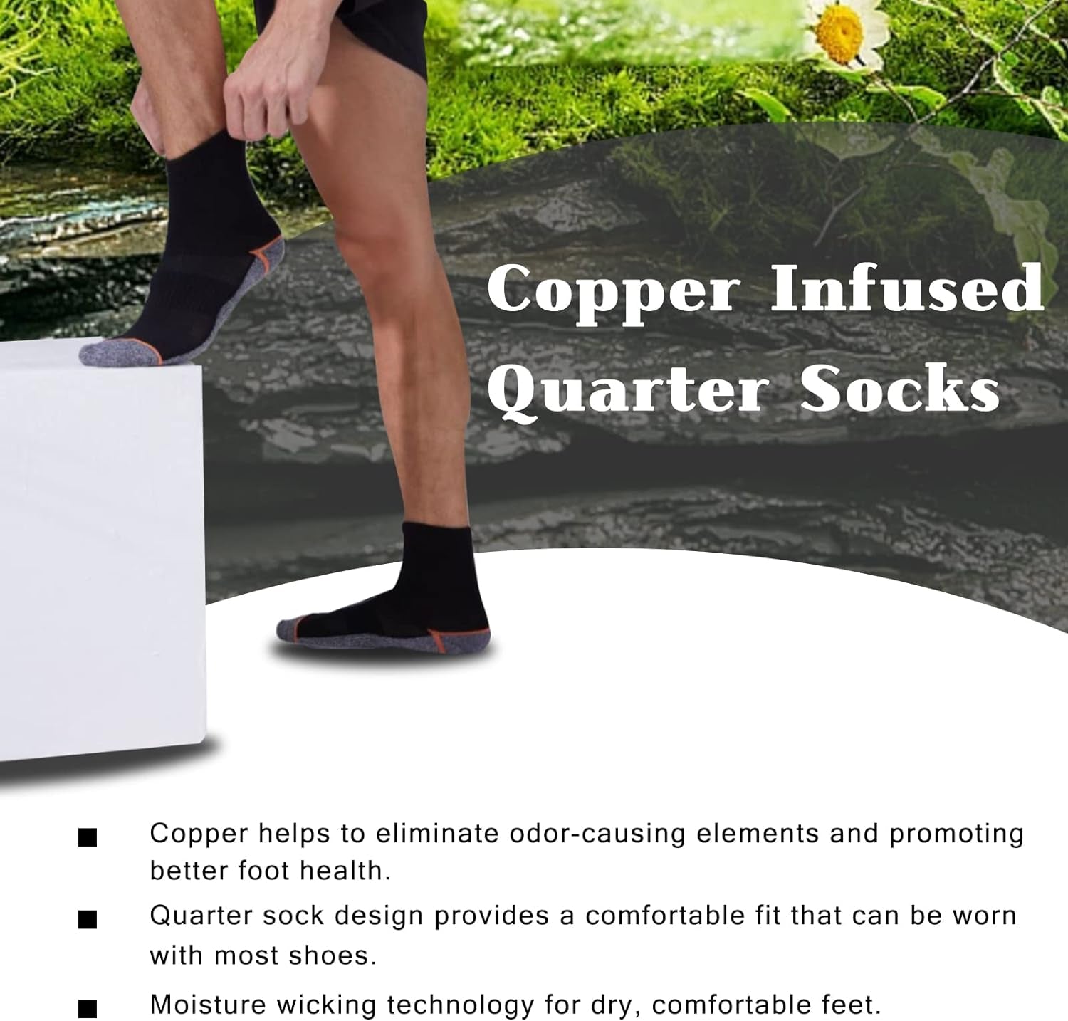 Copper Infused Quarter Socks Improve Foot Health Odor Control with Moisture Wicking Durable Comfortable Fit (4/5 Pairs)