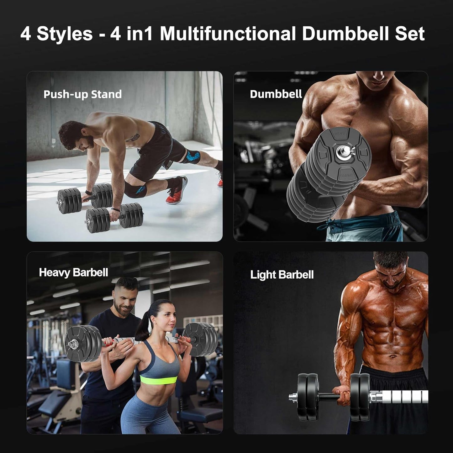 Heavy Adjustable Dumbbell Barbell Set -  100 90 70 50 Lb Weight Set for Option, Metal Dumbbell Grip and Barbell Bar, 1" Center Hole Weight Plate, 3-In-1 Adjustable Dumbbell, Barbell and Push-Up Stand