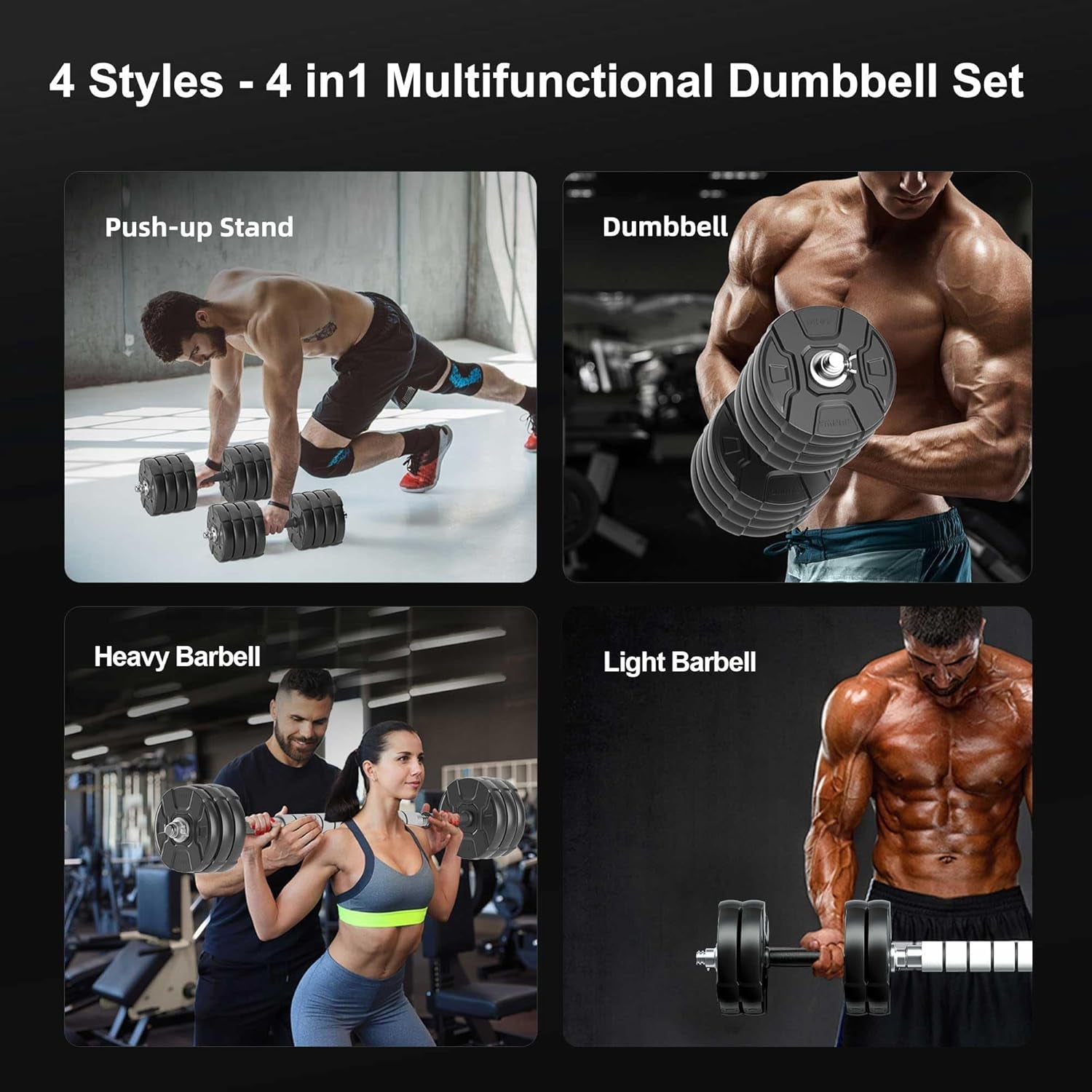 Heavy Adjustable Dumbbell Barbell Set -  100 90 70 50 Lb Weight Set for Option, Metal Dumbbell Grip and Barbell Bar, 1" Center Hole Weight Plate, 3-In-1 Adjustable Dumbbell, Barbell and Push-Up Stand